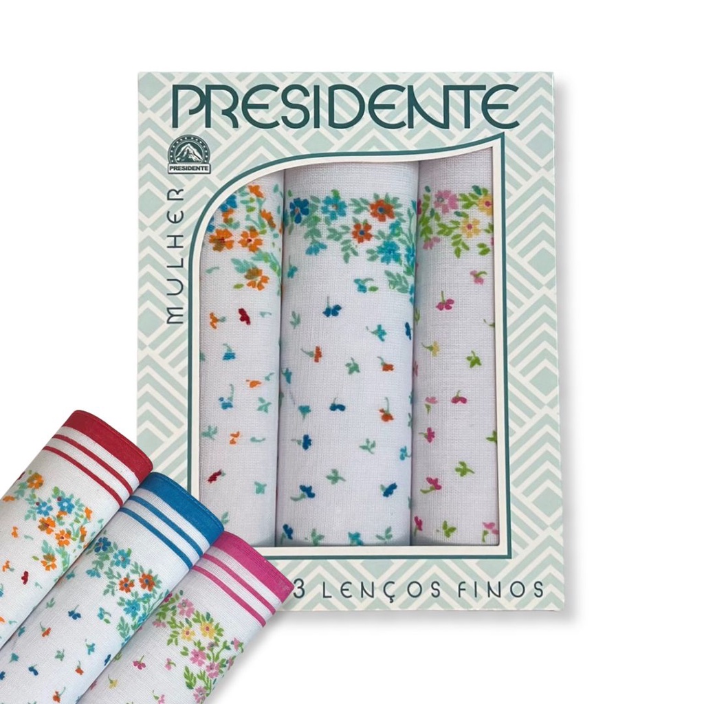 Kit c/ 3 Lenço Feminino Flores 100% Algodão Presidente em Oferta na Shopee