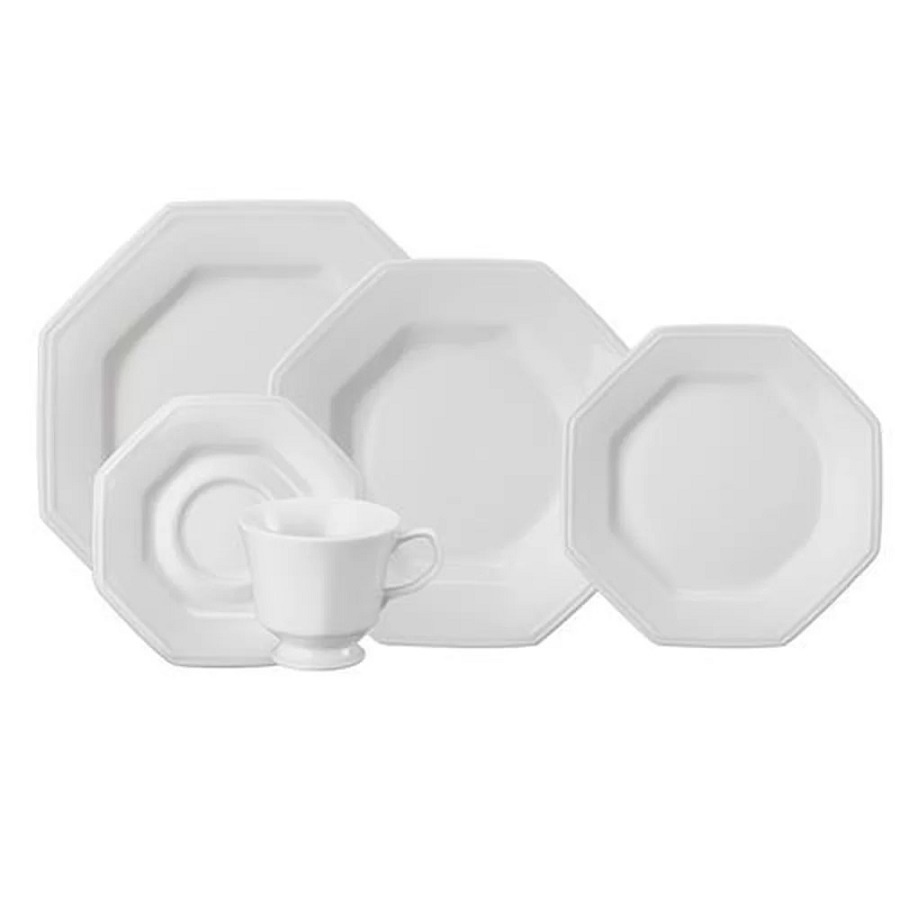 Aparelho de Jantar e Chá 20 Peças Prisma Branco  Porcelana Schmidt