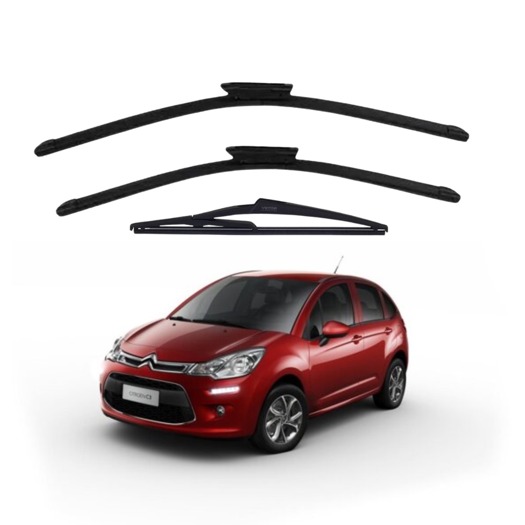 Kit Palheta Limpador Parabrisa Dianteiro + Traseiro Citroen C3 Tendance 2014 á 2020 em Oferta na Shopee