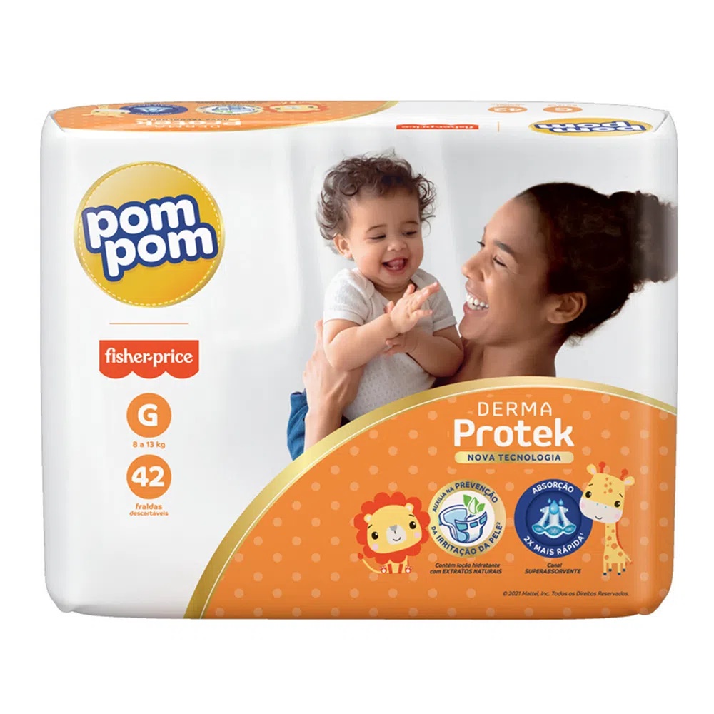 FRALDA DERMA PROTEK MEGA PACOTE COM 42 UNIDADES - TAM G - POM POM