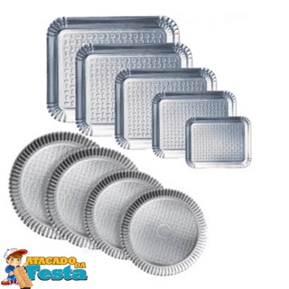 1 Bandeja e Prato Laminado de Papelão Para Bolo Salgados Torta