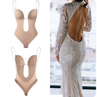 Modelador De Fato Corpo Feminino Em V Profundo U Sem Costas Formador De Mergulho Fita Transparente Empurre Para Cima Espartilho Casamentos