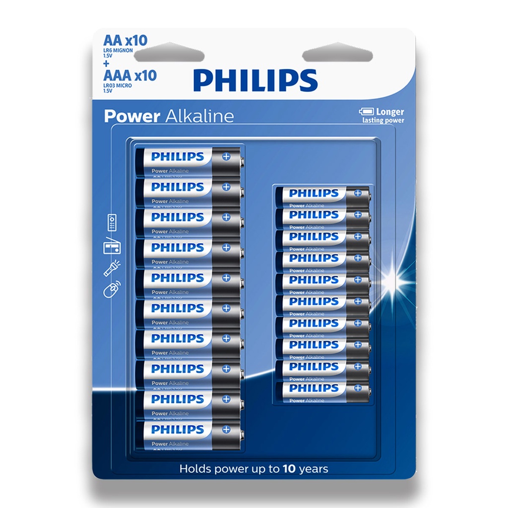 Pilha Alcalina Philips AAA Palito 10 unidades e Pilha AA Pequena 10 unidades em Oferta na Shopee