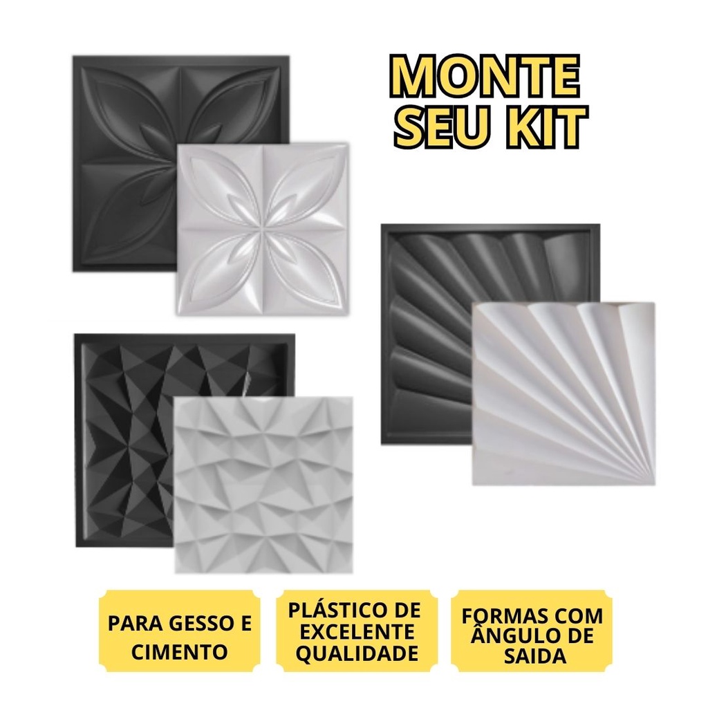 Kit 3 Formas Para Gesso e Cimento Revestimento 3D