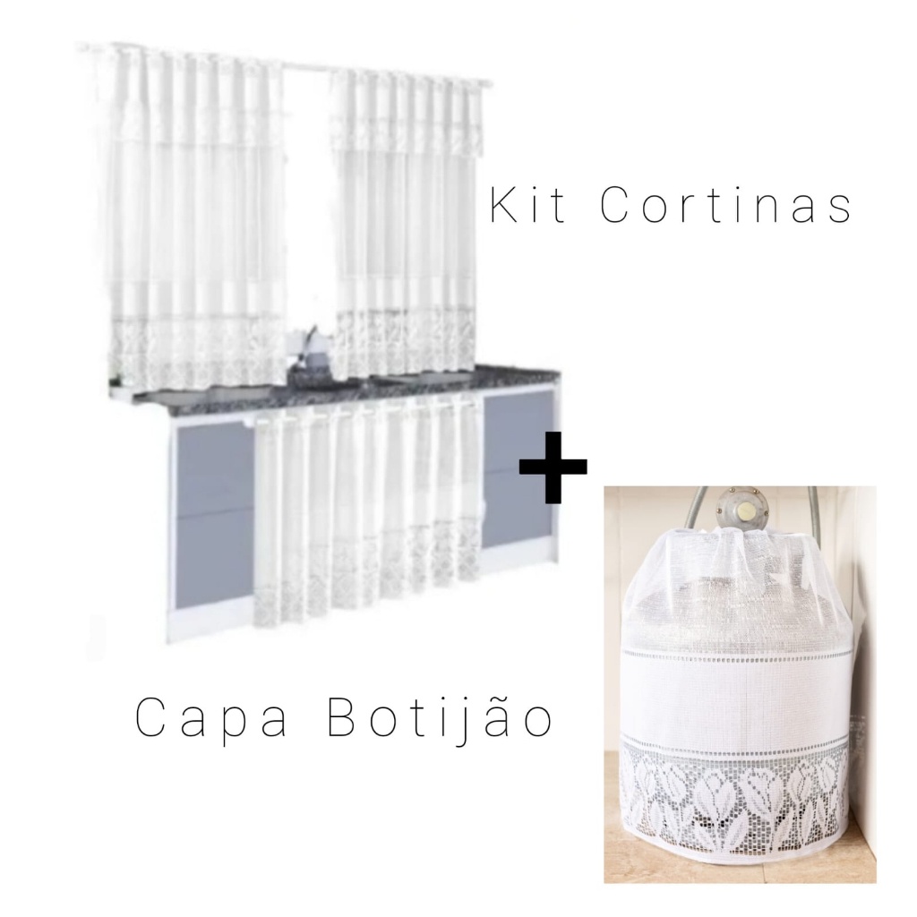 Kit Cortinas Cozinha Janela e Pia + Capa Botijão Decoração Tulipa Branca em Oferta na Shopee