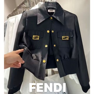 Fen ** Casaco Curto Fivela de Ouro para Senhoras Jovens | Design de Nicho de Moda Topo de Manga Longa