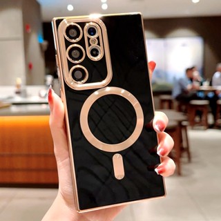 Estojo Magnético De Luxo Para Telefone De Carregamento Sem Fio Samsung S21 S22 S23 Ultra Plus TPU Proteção Do Pára-Choque Da Câmera Capa Macia