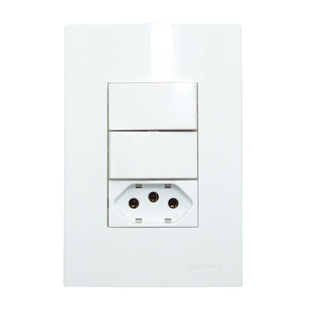 Conjunto 4x2 Interruptor 2 Teclas Para Ligação Simples + Tomada 10a/20a Sleek Margirius