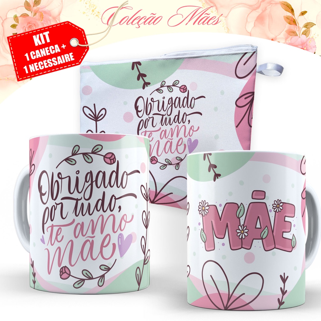 Presente Dia das Mães - Necessaire + Caneca Dia das Maes - Kit Lembrancinha 1173