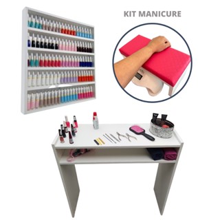 Mesa Para Manicure + Nicho Para Esmaltes + Apoio De Punho Rosa