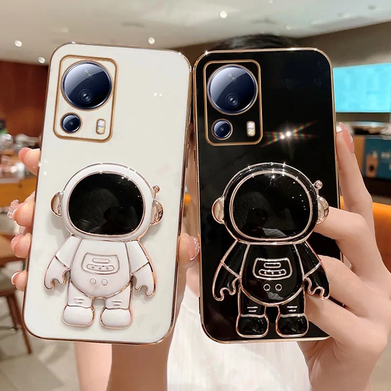 Capa Para Telefone Eletroplatada À Prova De Choque Xiaomi 13 Lite Cute Astronaut Stand Case Xiaomi 13 12 12X 12S Ultra Pro Lite Mi 11 Pro