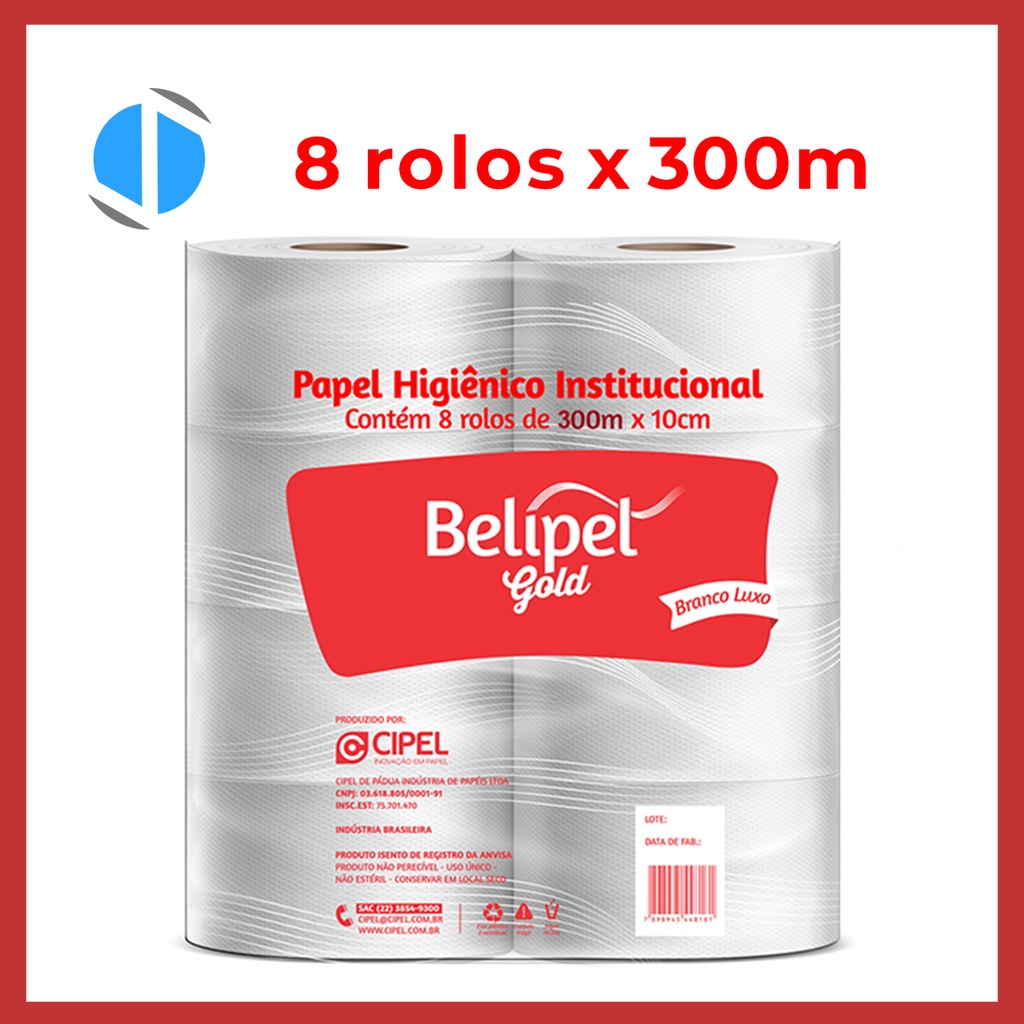 Papel Higiênico institucional 8 rolos 300 metros Luxo 100% GOLD