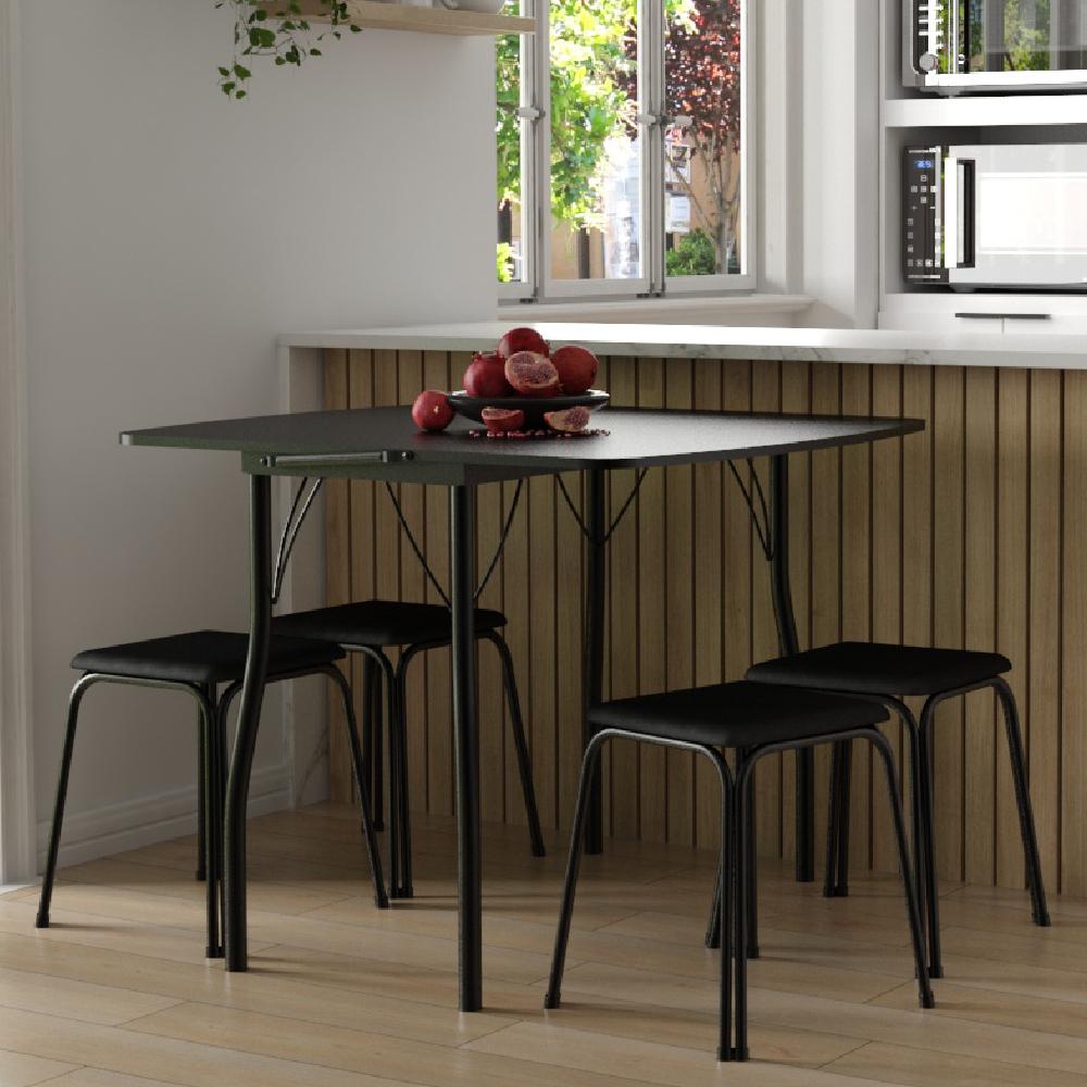 Conjunto Mesa Extensível com 4 Banquetas Preto Carraro - Home & Living