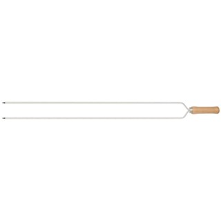 Espeto Duplo 85cm Mor Churrasco Aço Cromado Cabo Madeira