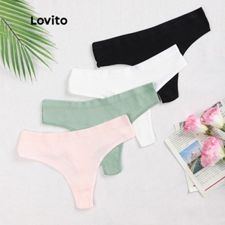Lovito Calcinhas Sexy de Correia Sólida com Elasticidade Alta Thongs em Algodão& Cordas em V L00303 (Rosa/Verde)