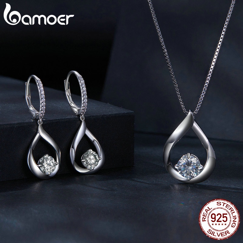 Bamoer 925 Prata Gota D'água Sterling Moissanita Brincos E Colar Jóias De Moda Para Mulheres em Oferta na Shopee