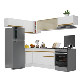 Cozinha Completa de Canto com Rodapé Veneza Multimóveis MP2095 com Armário e Balcão Branca em Oferta na Shopee