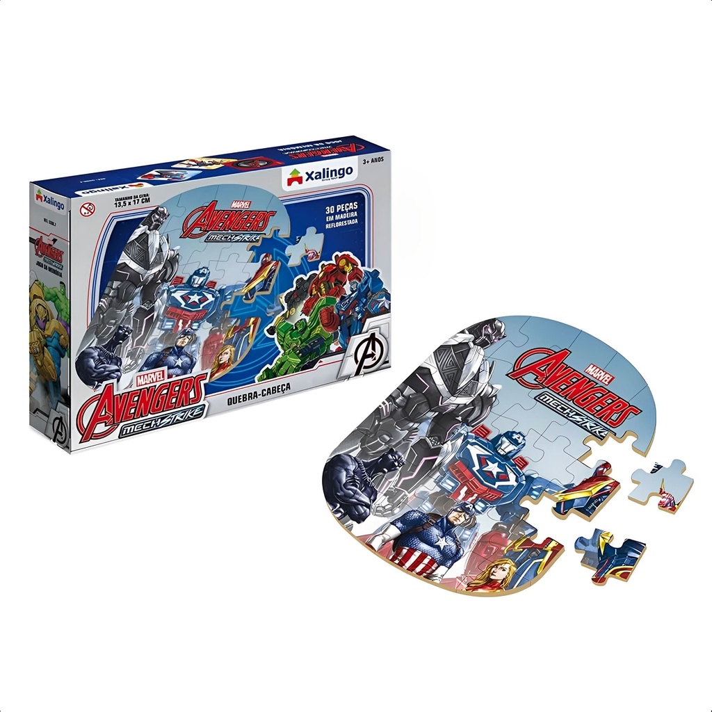 Quebra-Cabeça Infantil Avengers Mech Strike 30 Peças Em Madeira Reflorestada + 4 Anos Xalingo - 53998