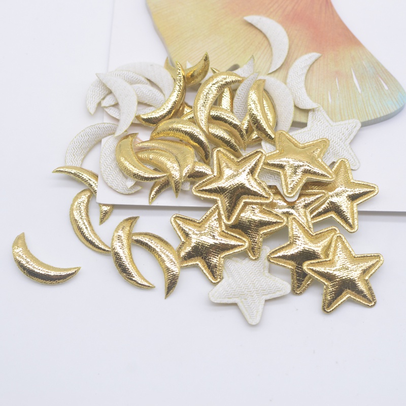 100pcs 2cm pano de ouro estrela lua aplicativos artesanato de bricolagem costura patches decoração de casamento em Oferta na Shopee