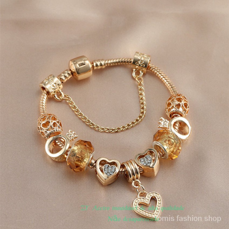 Nova Pulseira de Temperamento Europeu Americano de Grande Marca Criativa Rose Gold Peach Heart Crown Bracelet em Oferta na Shopee