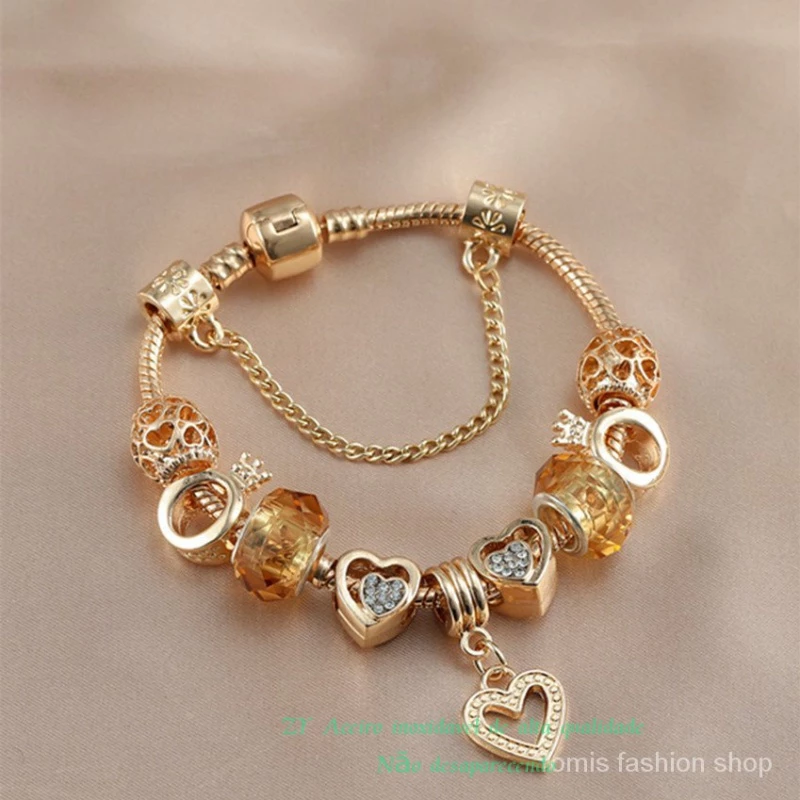 Nova Pulseira de Temperamento Europeu Americano de Grande Marca Criativa Rose Gold Peach Heart Crown Bracelet — imagem 1