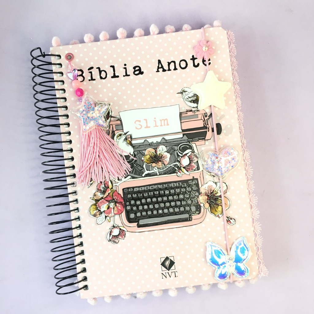 Bíblia Anote Slim Typo Rosa| NVT | Capa Dura Espiral PERSONALIZADA