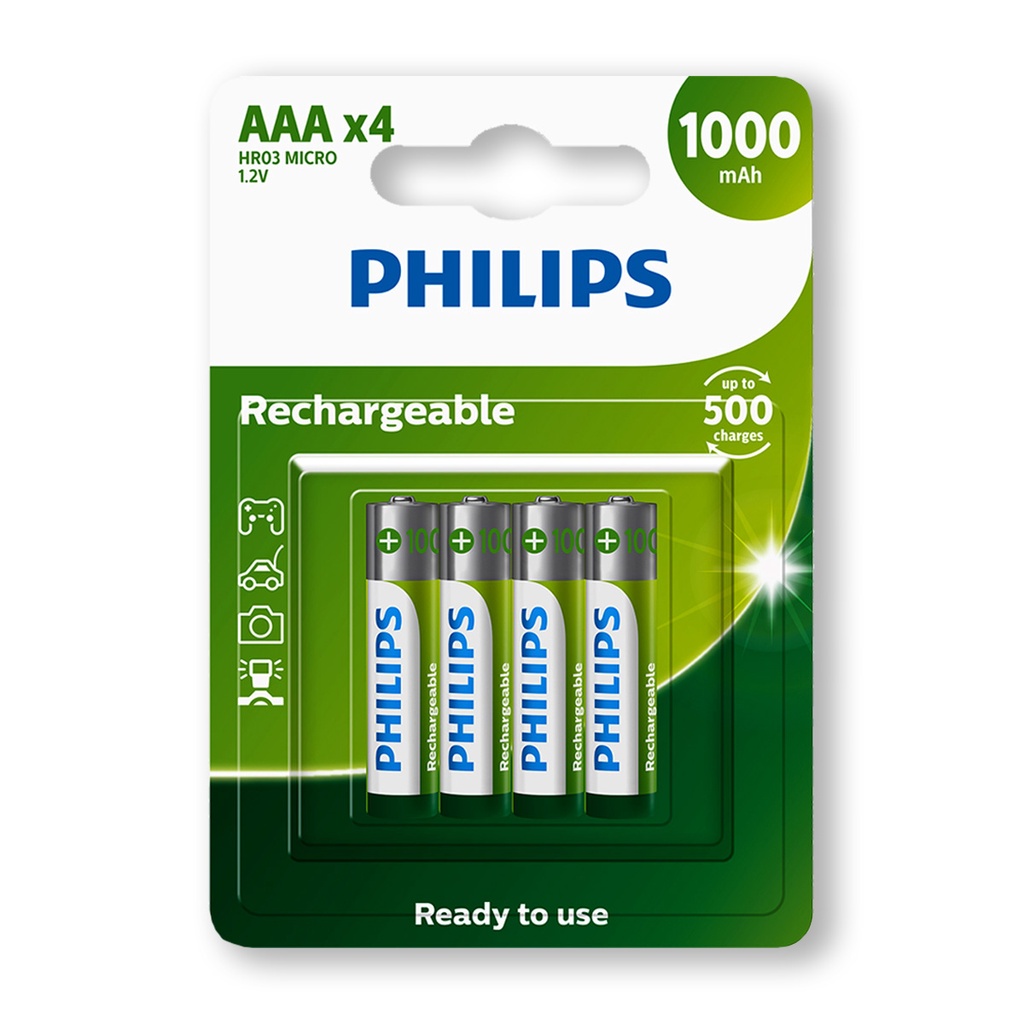 Pilha Recarregavel AAA Philips Bateria 3A 1000mAh Palito 4 unidades em Oferta na Shopee