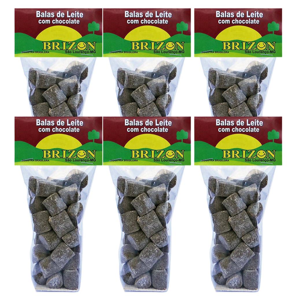 BALA DE LEITE COM CHOCOLATE COM ACUCAR 100g BRIZON KIT 6 UND