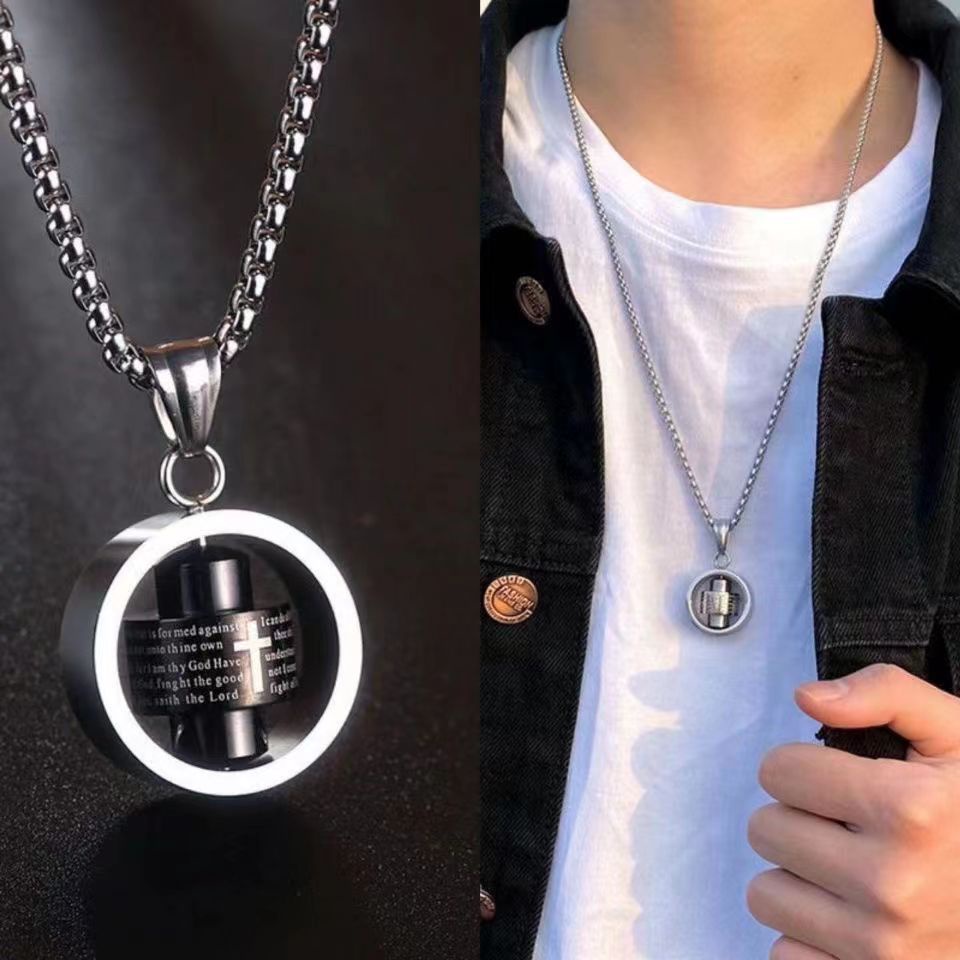 ✨ Estoque Pronto Hip Hop Colar Geométrico Lucky Wheel Necklace Personalidade Da Moda De Volta Cruzada Para Homens