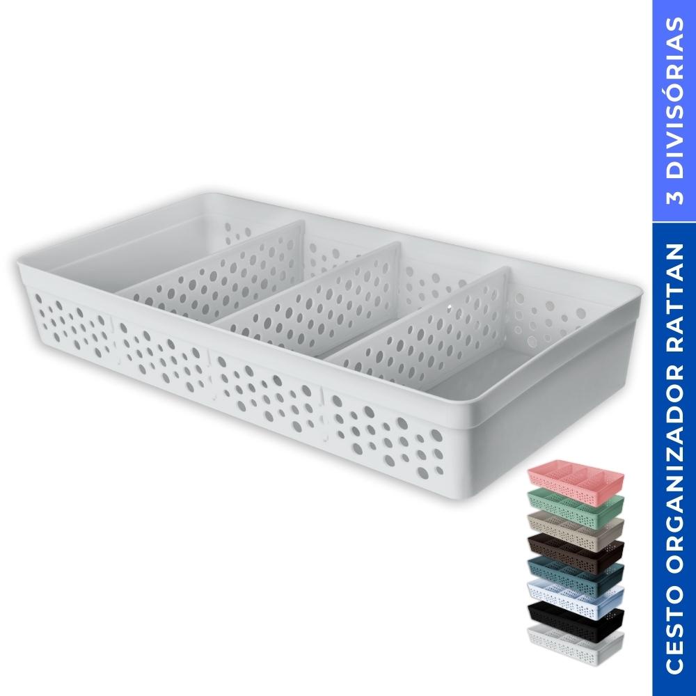 Cesto Organizador Armário Gaveta Lavanderia Trama Rattan 33x17 c/ 3 Divisórias Ideal p/ Organização em Oferta na Shopee