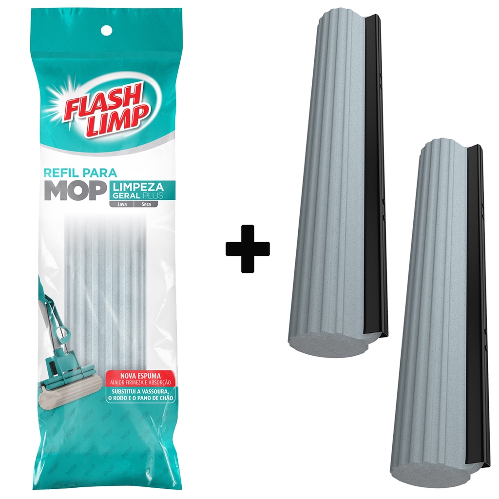 Kit 3 Refil Rodo Mágico Flash Limp Mop Limpeza Geral Plus