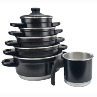 jogo De Panela Alumínio 5 Pçs Preto Craqueado + Fervedor N12 em Oferta na Shopee