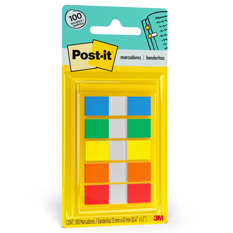 Marcador de página adesivo Post-it Flags 5 cores sortidas 12x43mm 100 folhas 3M