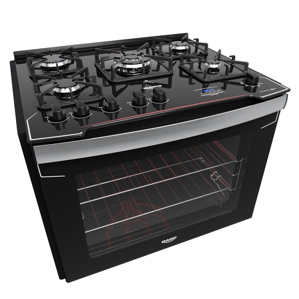 Fogão de Embutir 5 Bocas Preto com Mesa de Vidro e Timer Digital Dako Diplomata Grill Bivolt