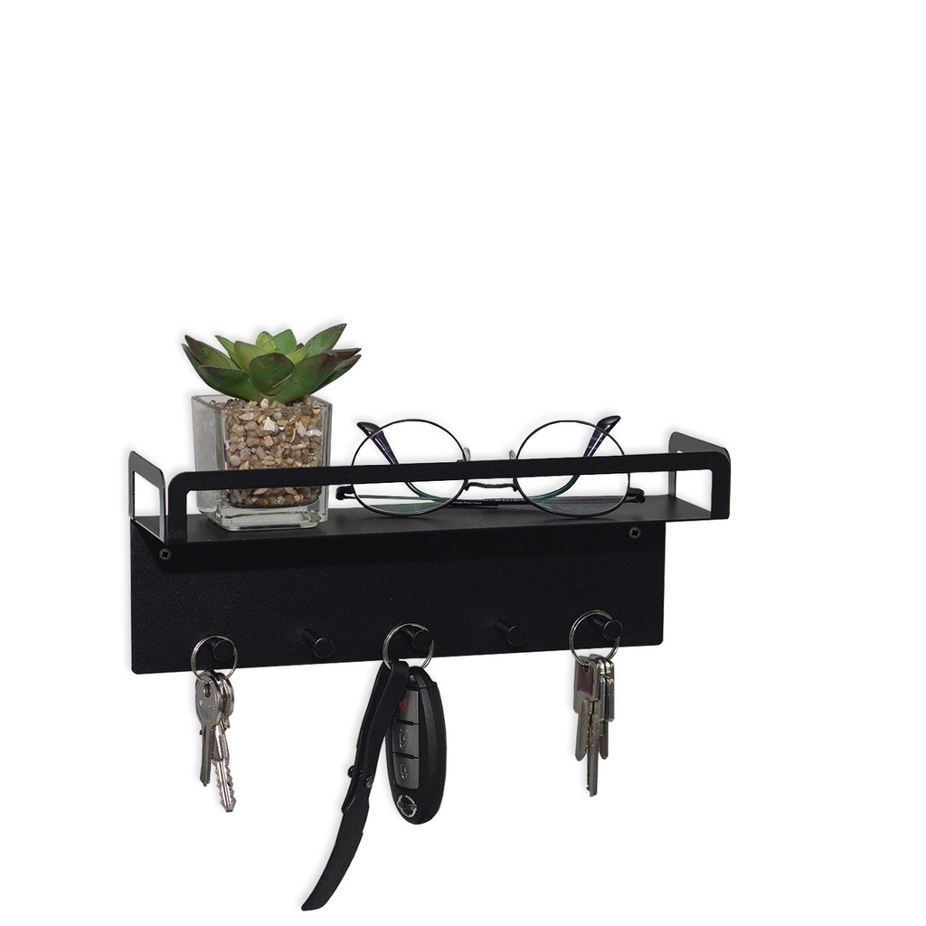 Suporte Porta Chaves de parede preta com Prateleira em Aço Inox Preto 10X26cm 5 Chaves Geguton em Oferta na Shopee