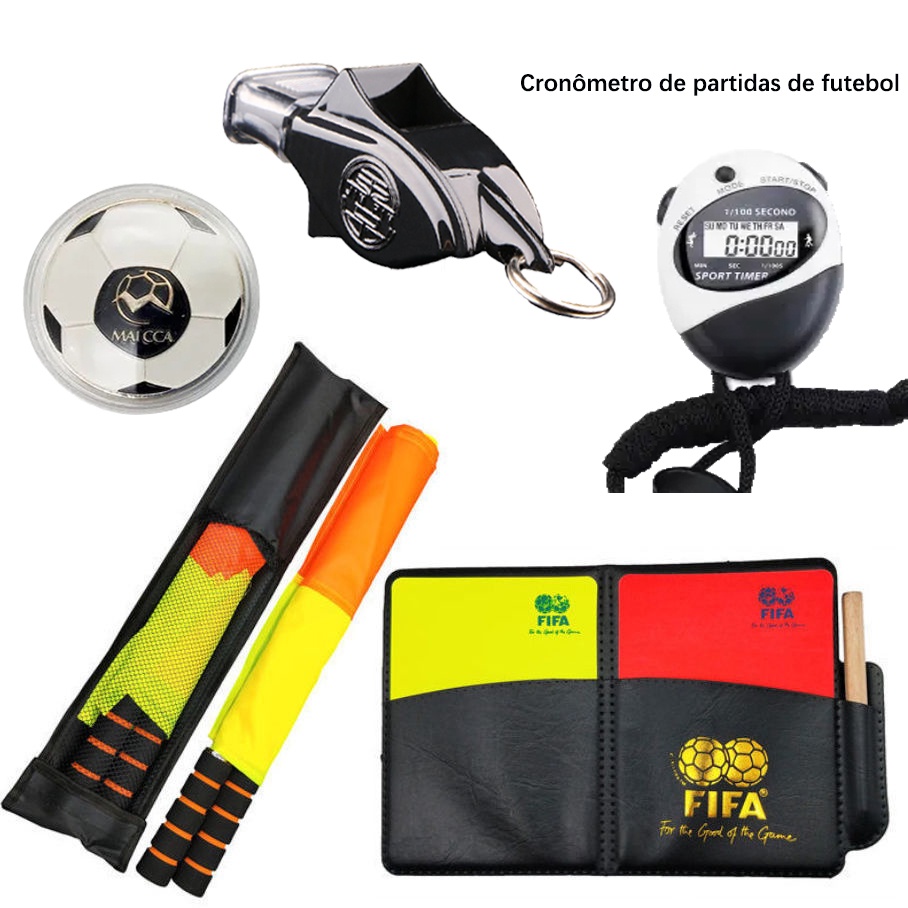 Jogo de Futebol Jogo de Árbitro Bandeira de Patrulha Lateral FIFA Picker Side Picker Vermelho Amarelo Árbitro Apito Futebol Timer