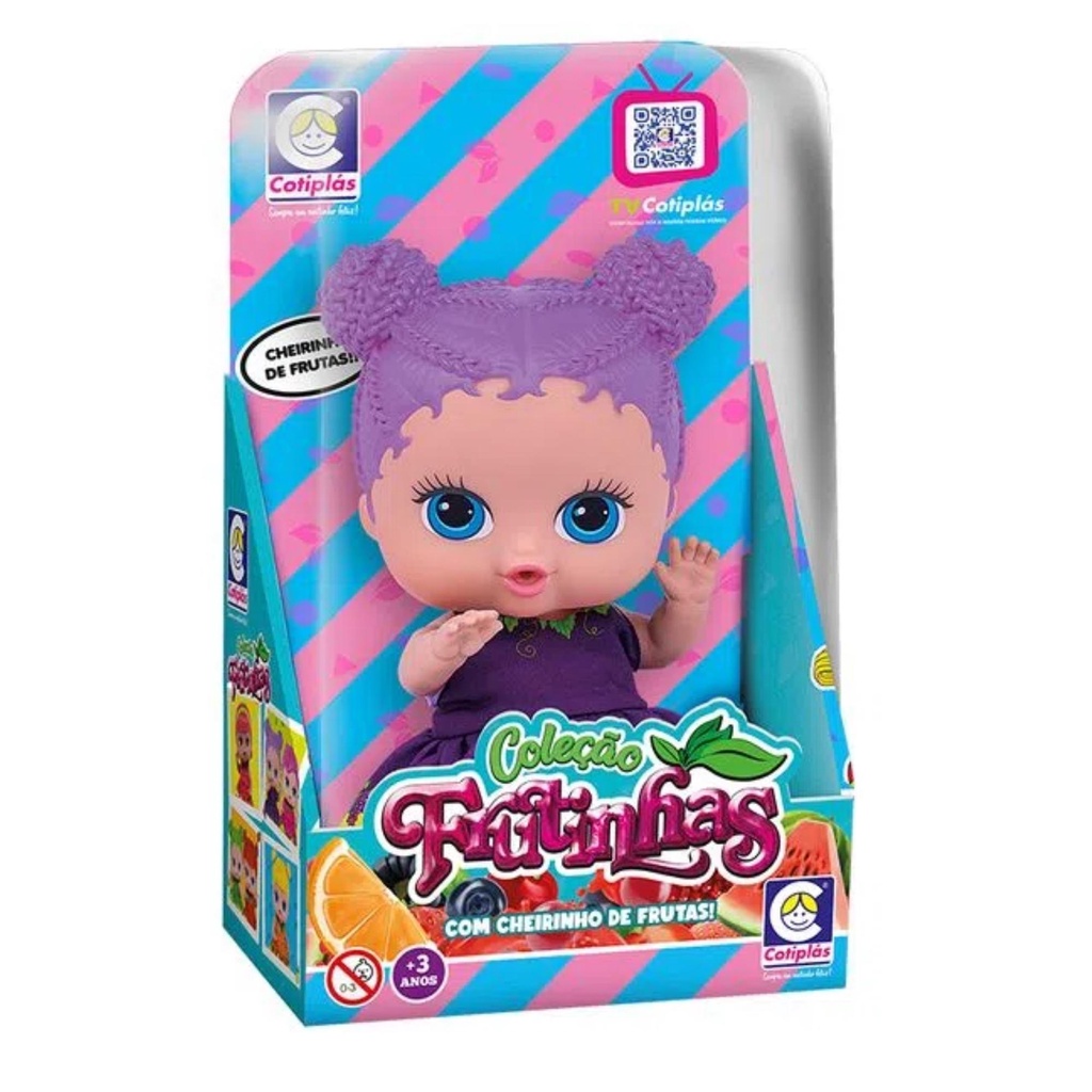 Brinquedo Boneca Coleção Frutinhas Uva c/ Cheirinho de Frutas 19cm Plástico Vinil Roxo Cotiplas 2510 em Oferta na Shopee