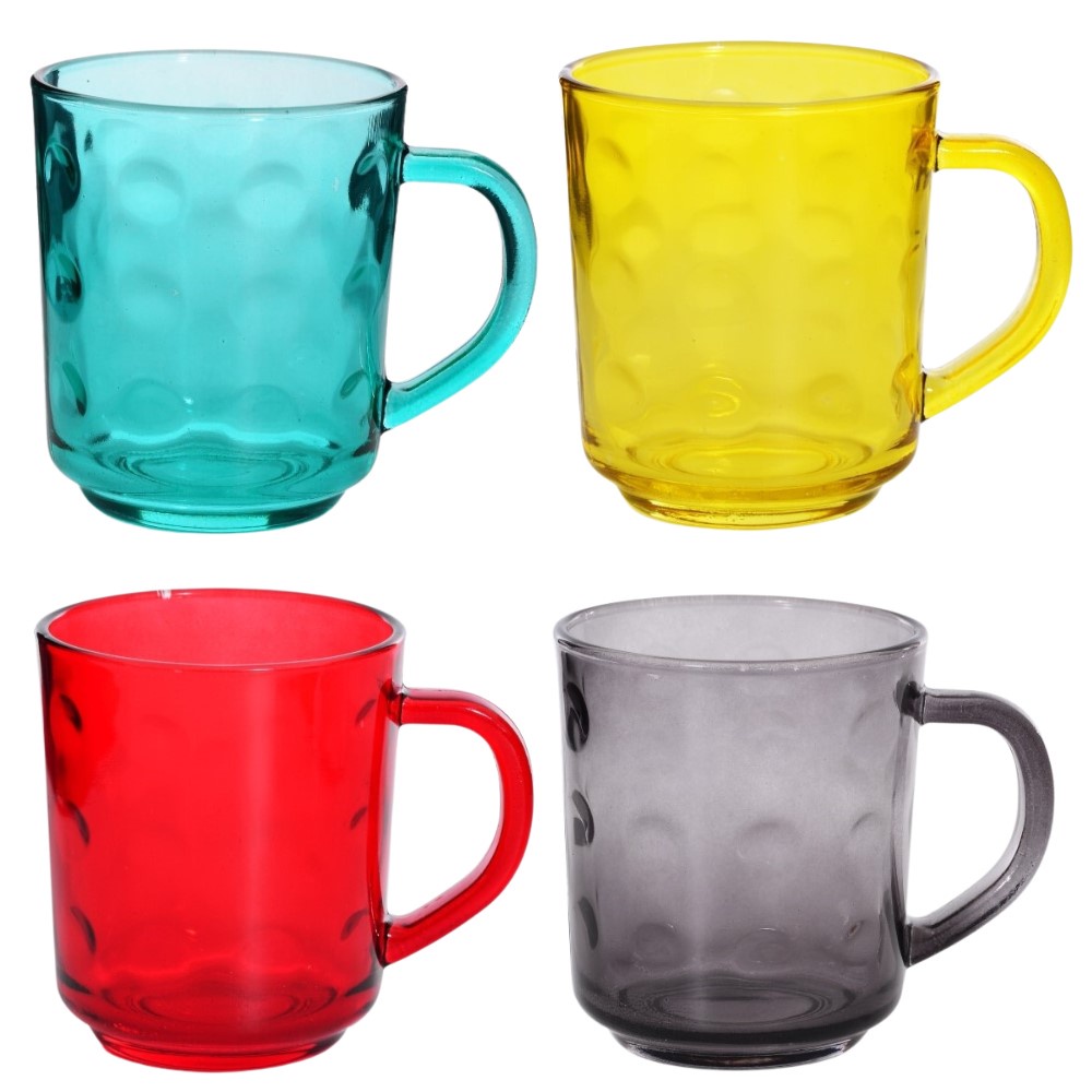 Kit Xícara Café 3 Peça Jogo Caneca Vidro Colorida 230ml Chá Caneca Breda Design Moderno Bubble Wincy