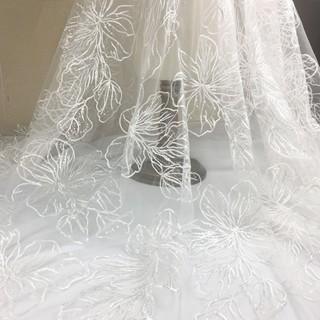 Grande Renda de Flores Bordada em Tecido Bordado de Malha Sequenciada