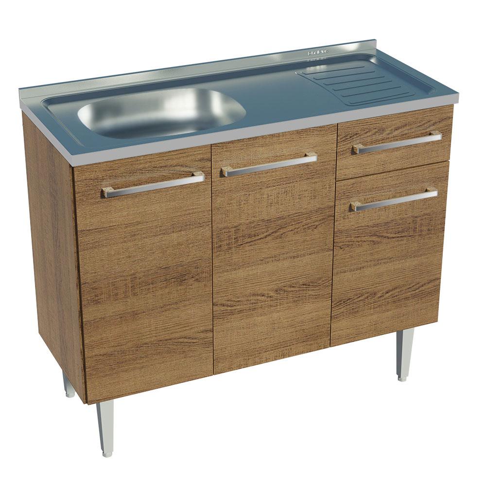 Balcão Gabinete com Pia Armário de Cozinha 3 Portas e 1 Gaveta 105cm Rustic Emilly Madesa em Oferta na Shopee