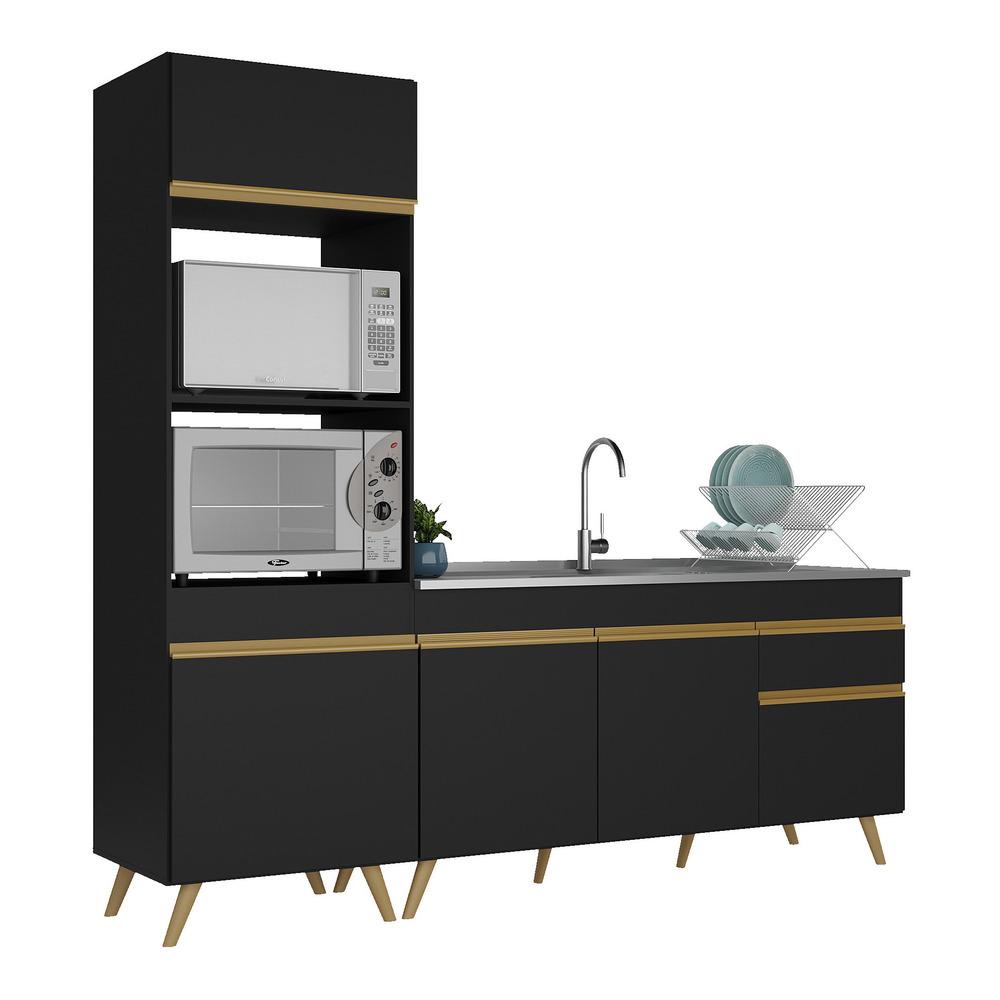 Cozinha Compacta Veneza GB Multimóveis MP2078 com Armário e Balcão Preta - Home & Living