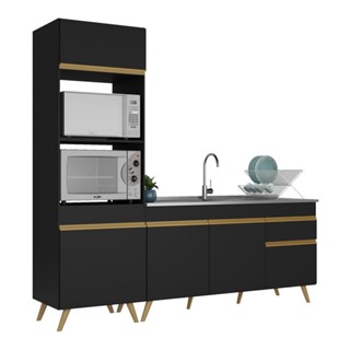 Cozinha Compacta Veneza GB Multimóveis MP2078 com Armário e Balcão Preta