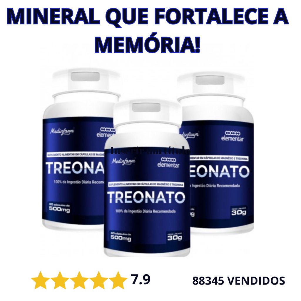 Kit 3 Magnésio Treonato 500 mg originalAumente sua memória e foco!