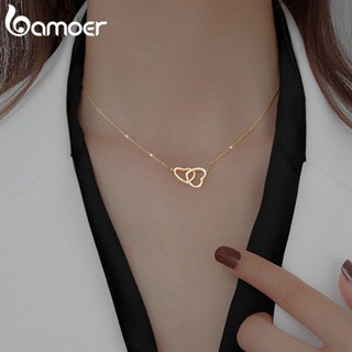 BAMOER Colar Duplo Coração Guardião Jóias Design De Moda Para Mulheres AIN038