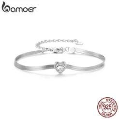 BAMOER 925 Sterling Silver Love Heart Bracelet Design Simples Jóias De Moda Presentes Para Mulheres