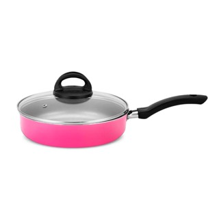 Frigideira Alta Antiaderente Tampa Vidro Nacional N24 Rosa