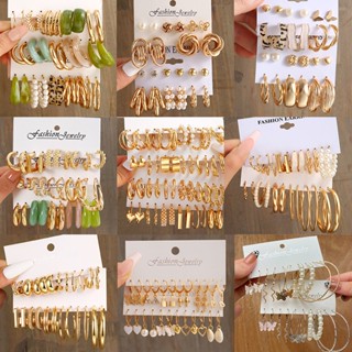 Brincos De 24 Pares/Conjuntos De Ouro Pearl Butterfly Stud Hoop Para Acessórios De Jóias Fahion