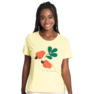 T-Shirt Feminina Caju Rovitex Amarelo