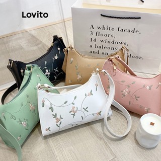 Lovito Bolsa De Ombro Pequena Elegante Com Bordado Floral Para Mulheres L48BA026 (Caqui/Branco/Rosa/Verde/Preto)