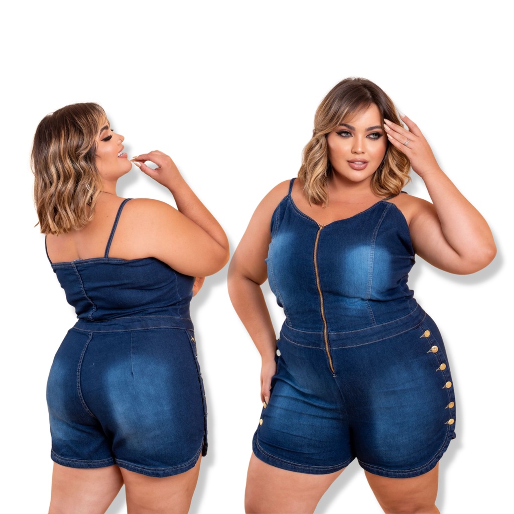 MACAQUINHO CURTO JEANS PLUS SIZE COM BOTÔES LATERAL